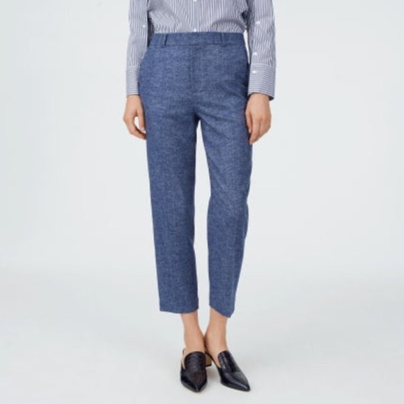 Club Monaco Betia Straight Leg Pants in a Navy Blue Herringbone Wool sz 12 - Picture 1 of 3